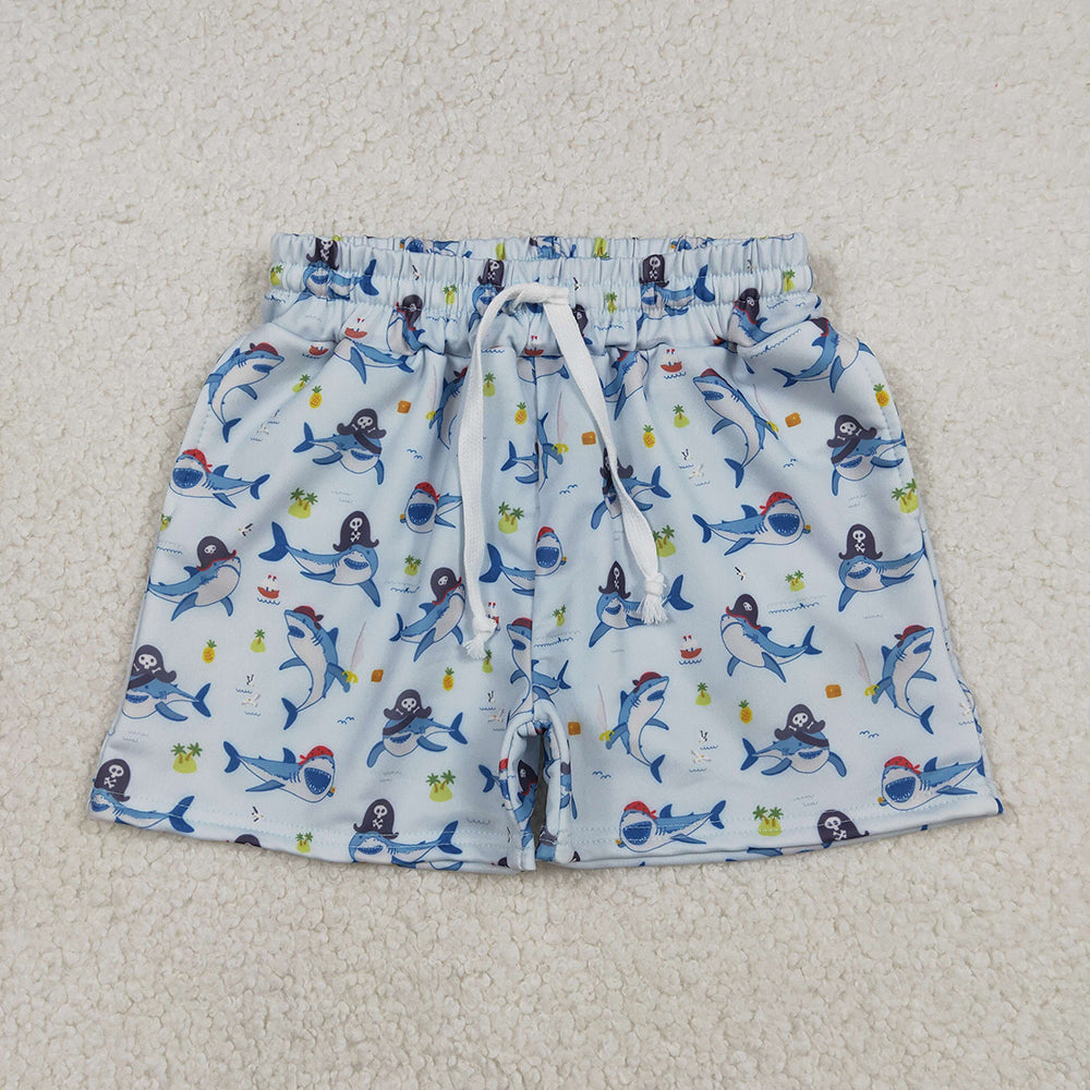 S0586 Shark Blue Print Boys Summer Swim Trunks