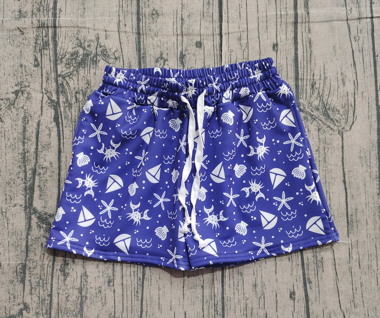 (Pre-order)S0587 Crab Navy Print Boys Summer Swim Trunks