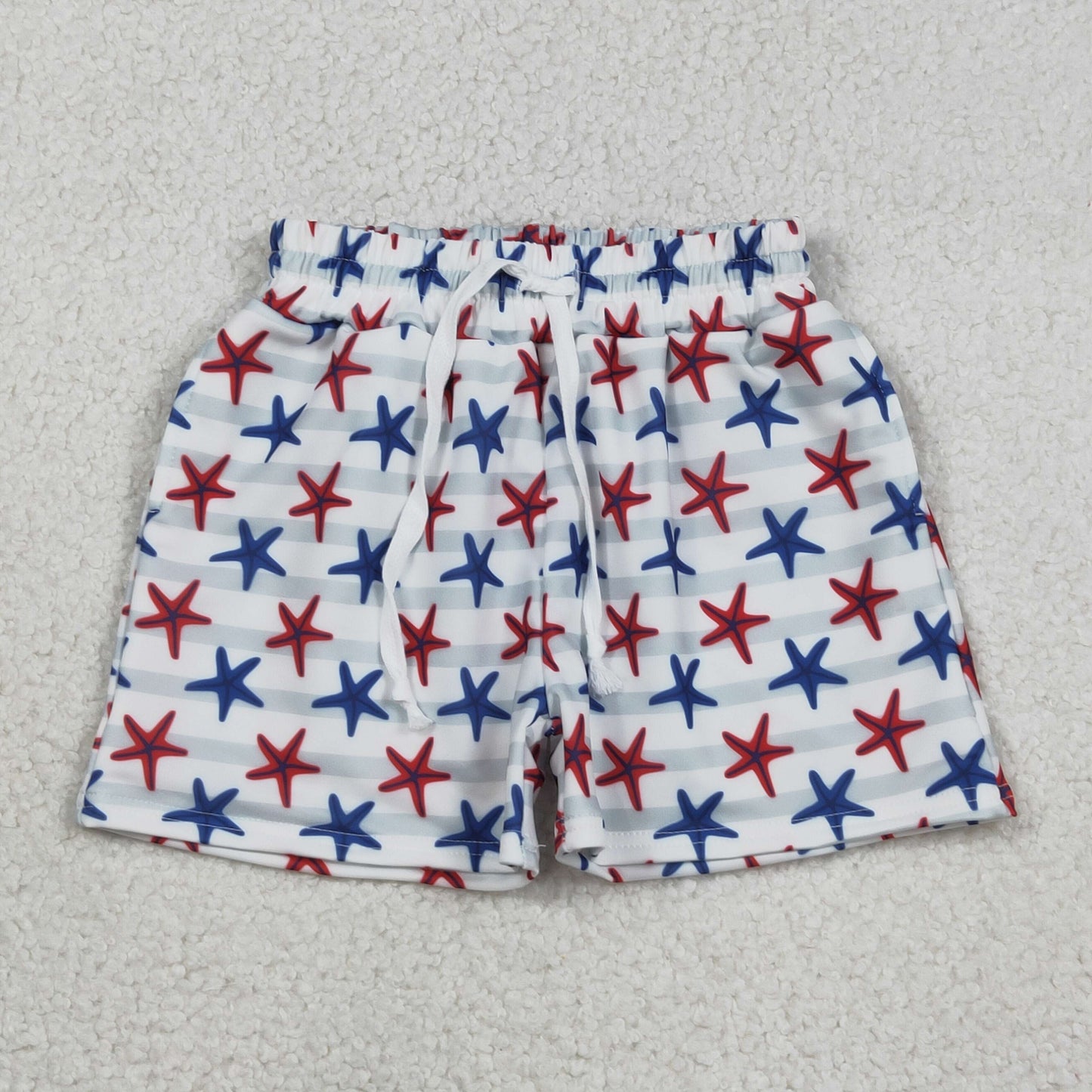 S0588 Starfish Stripes Print Boys Summer Swim Trunks