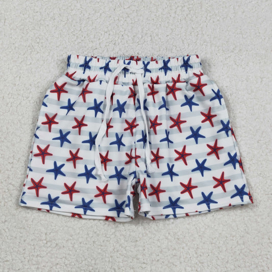 S0588 Starfish Stripes Print Boys Summer Swim Trunks