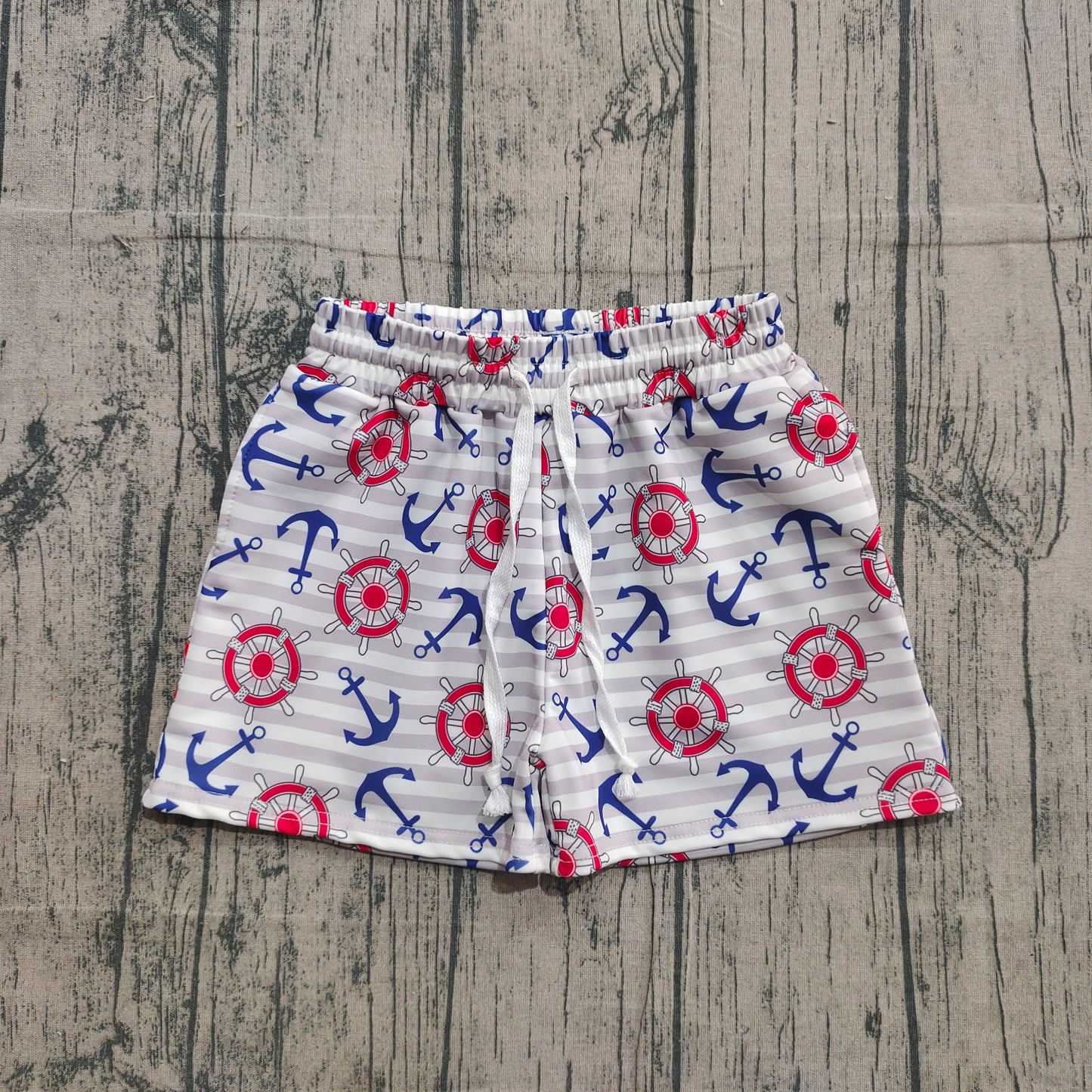 (Pre-order)S0589 Anchor Stripes Print Boys Summer Swim Trunks