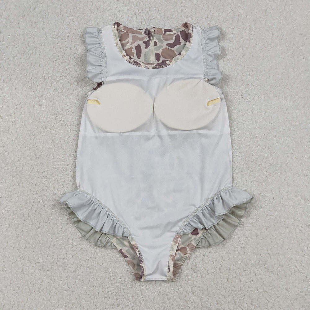 5 Colors Camo Print Girls Summer Ruffle 1 Piece Swimsuits Sisters Wear