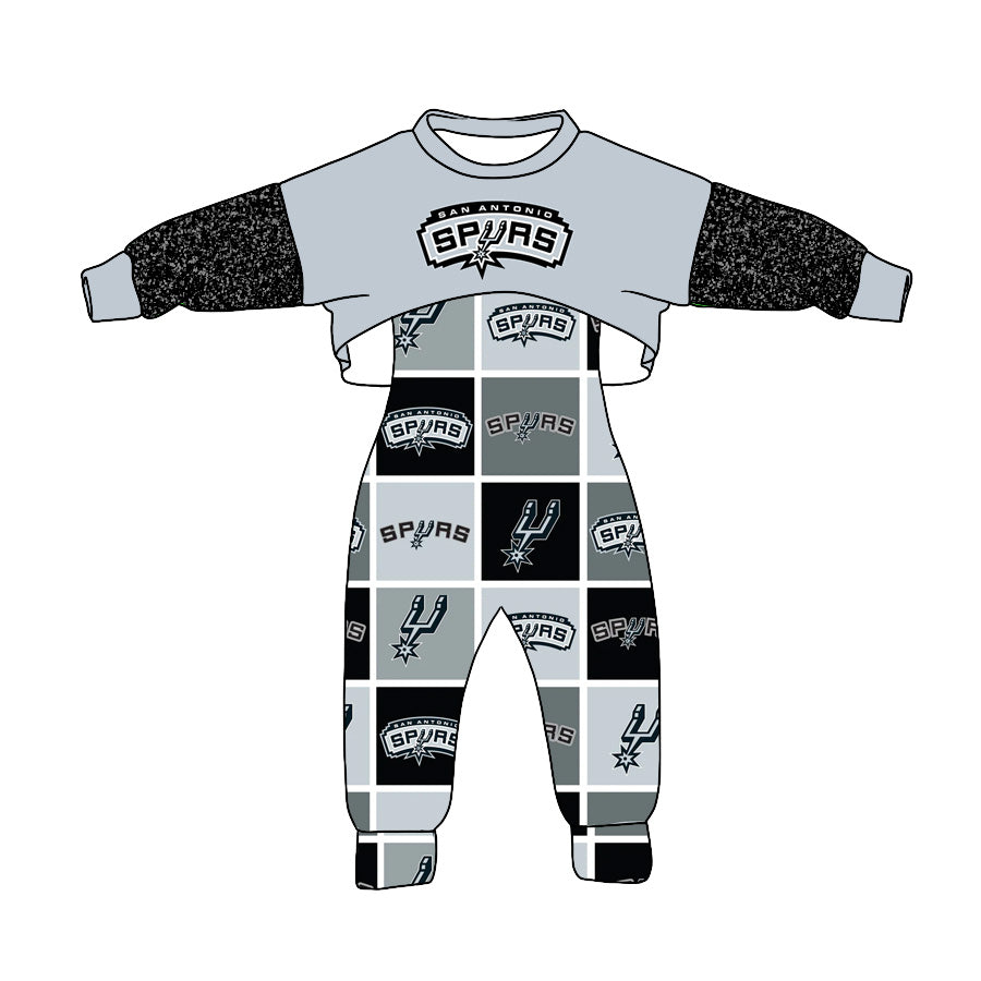 (Custom Design Preorder MOQ 5) Team's SAN ANTONIO SPURS Print Jumpsuits Girls Fall Clothes Set