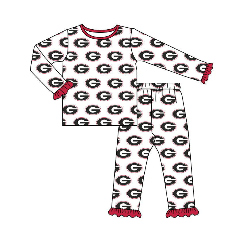 (Custom Design Preorder MOQ 5) Team's Georgia Print Girls Fall Pajamas Clothes Set