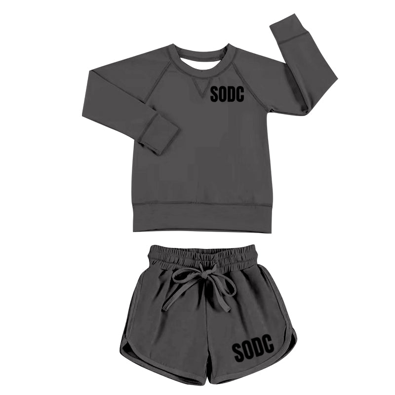 (Custom Design Preorder MOQ 5) Team's SODC Grey Long Sleeve Top Shorts Kids Summer Yoga Clothes Set