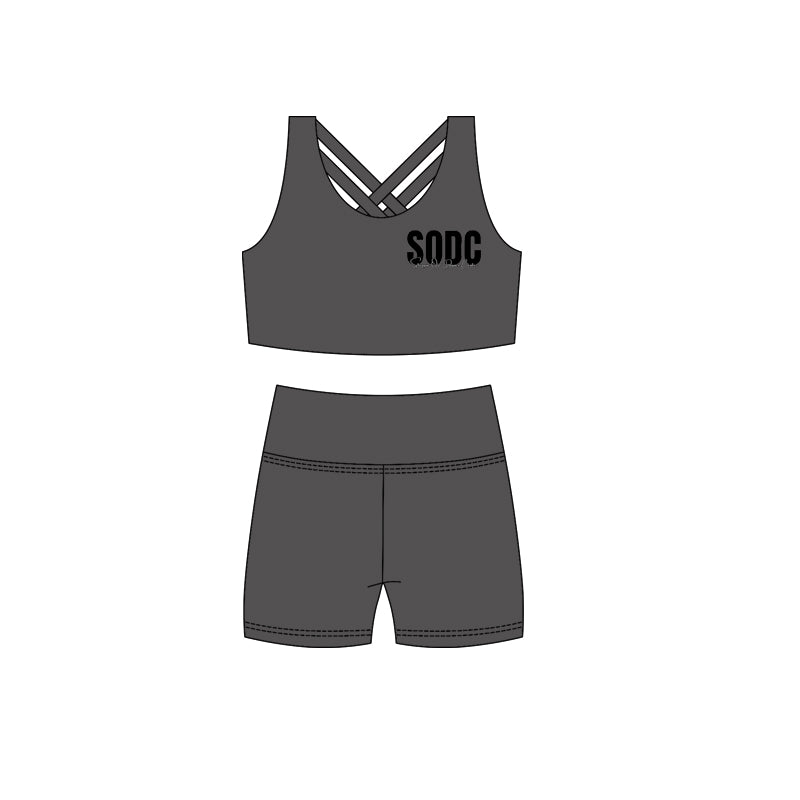 (Custom Design Preorder MOQ 5) Team's SODC Grey Tank Top Shorts Girls Summer Yoga Clothes Set