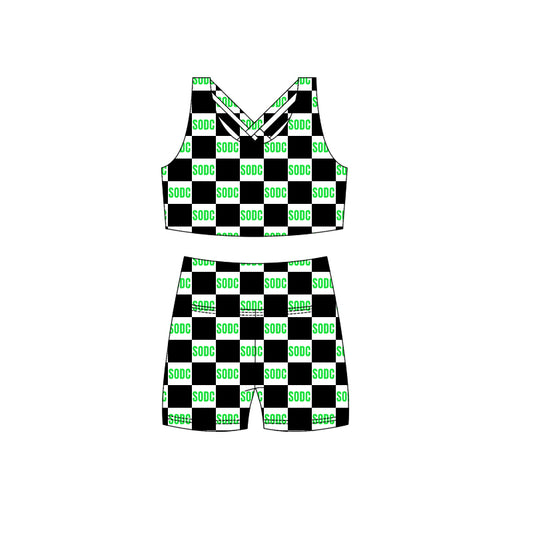 (Custom Design Preorder MOQ 5) Team's SODC Tank Top Plaid Shorts Girls Summer Yoga Clothes Set
