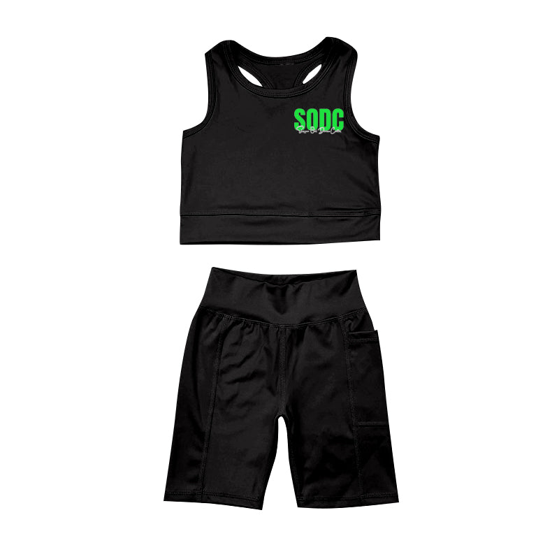 (Custom Design Preorder MOQ 5) Team's SODC Black Tank Top Shorts Girls Summer Yoga Clothes Set