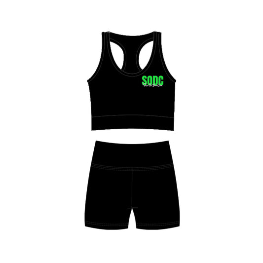 (Custom Design Preorder MOQ 5) Team's SODC Black Tank Top Shorts Girls Summer Yoga Clothes Set