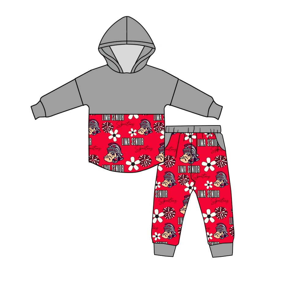 (Custom Design Preorder MOQ 5) Team's SPARTANS Hoodie Top Pockets Pants Kids Clothes Set