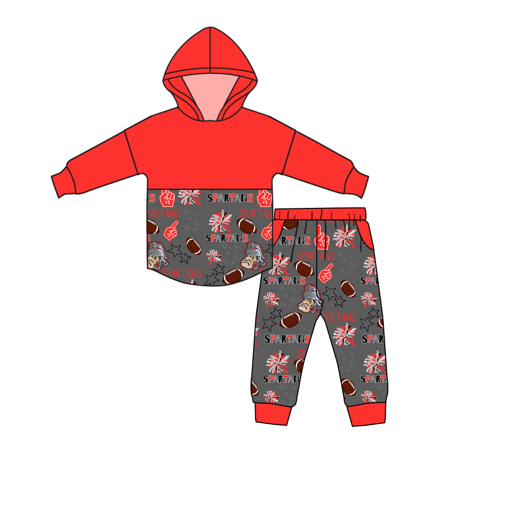 (Custom Design Preorder MOQ 5) Team's SPARTANS Hoodie Top Pockets Pants Kids Clothes Set