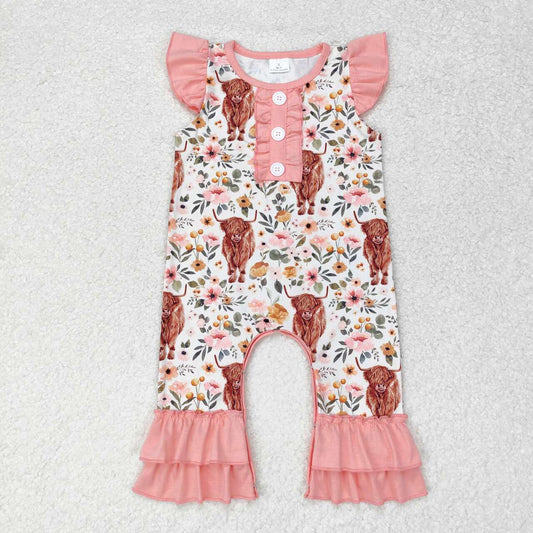 Baby girls pink Highland cow romper   SR0010