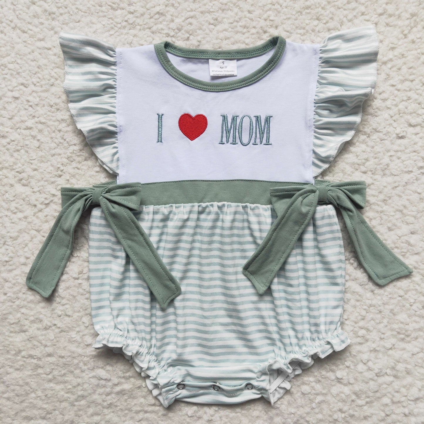 I LOVE MOM Embroidery Green Print Sibling Mother's Day Matching Clothes