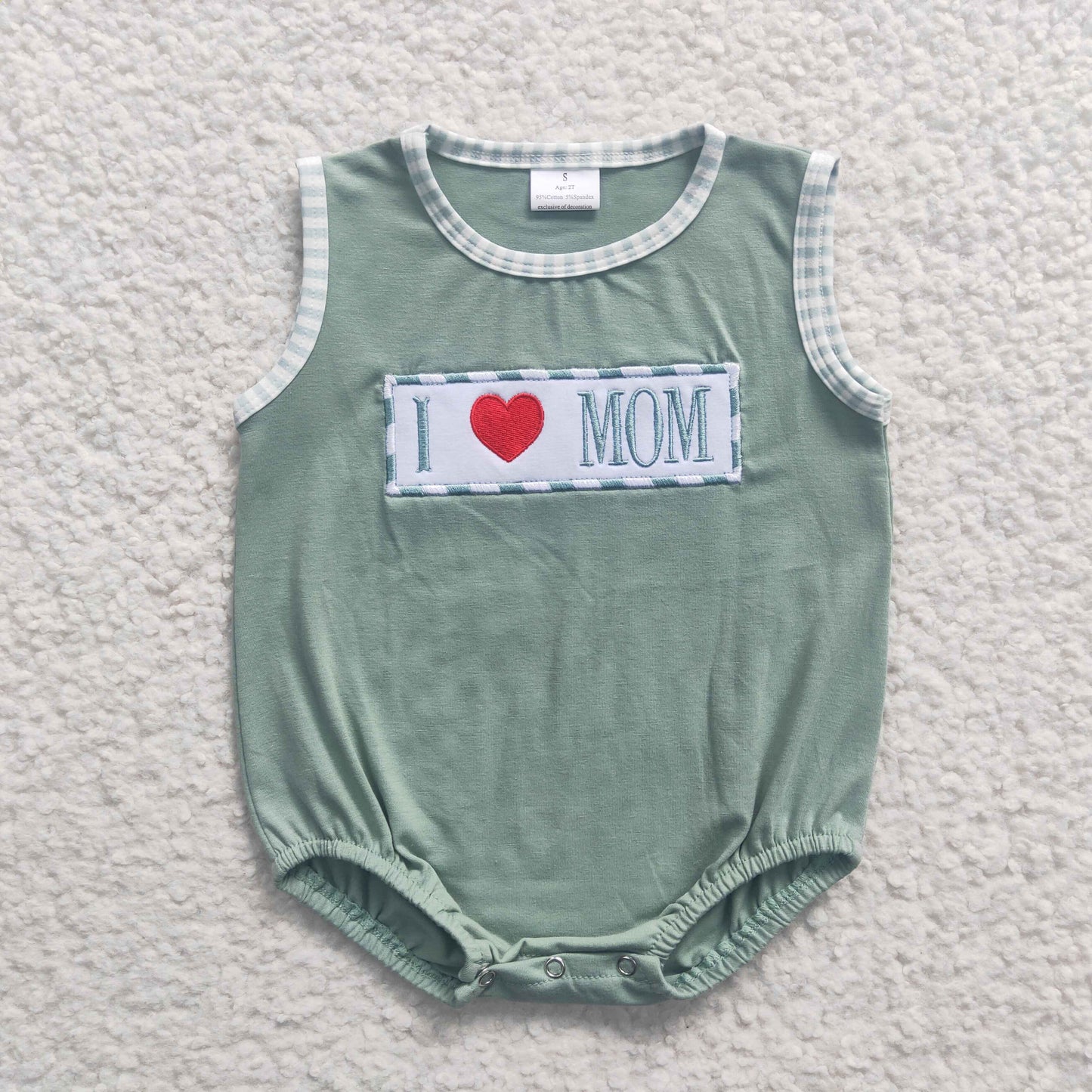 I LOVE MOM Embroidery Green Print Sibling Mother's Day Matching Clothes