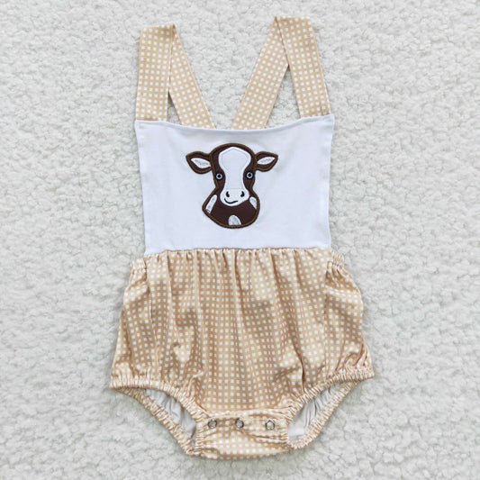 SR0313 Baby boys brown cow print embroidery summer romper