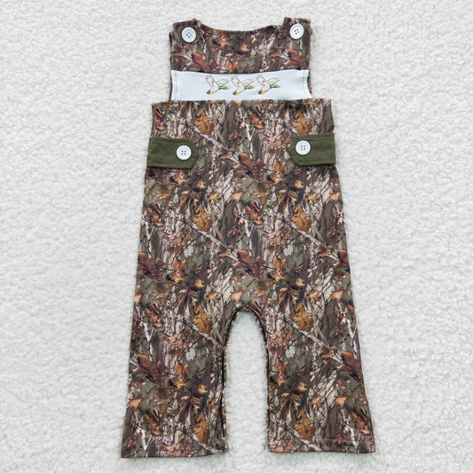 SR0357 Baby boys duck embroidery camo print summer hunting design romper