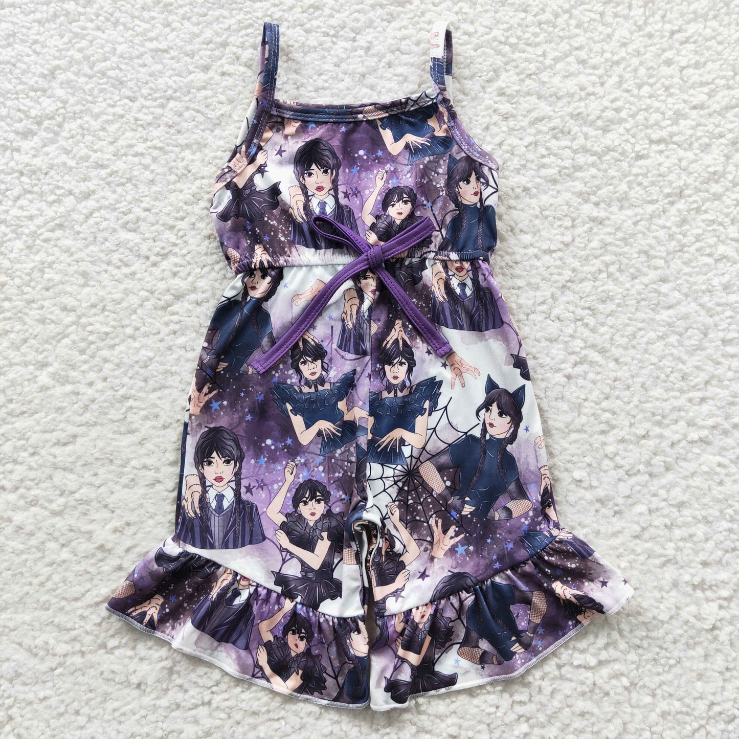 SR0362 Girls Wednesday print summer jumsuit