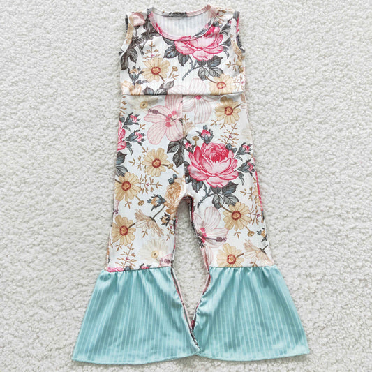 SR0368 Girls sleeveless flowers print summer jumpsuits