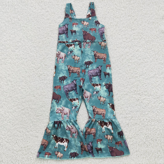 SR0371 Girls green cow print jumpsuits