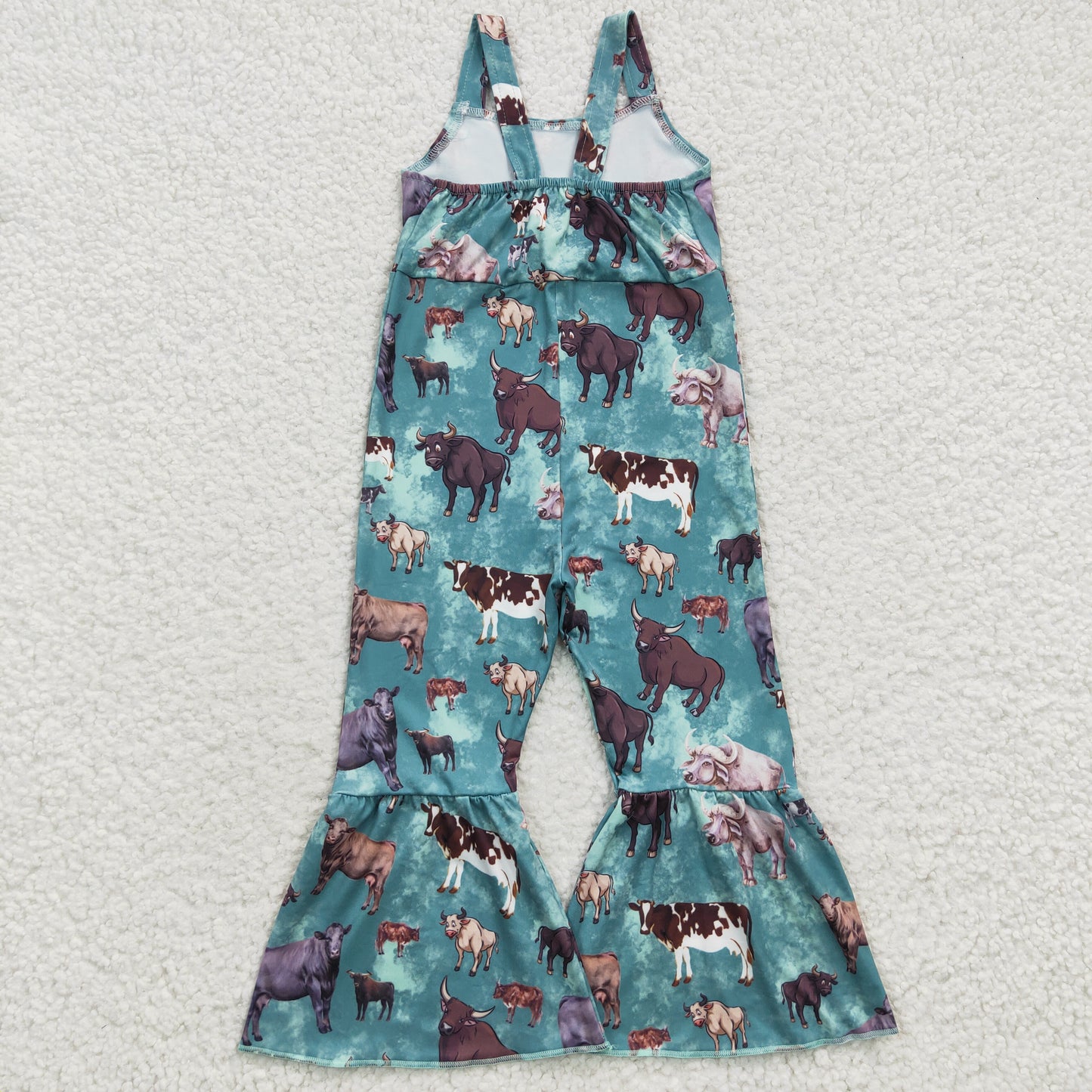 SR0371 Girls green cow print jumpsuits