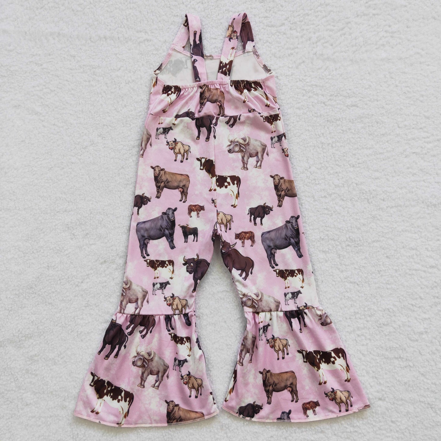 SR0372 Girls pink cow print jumpsuits