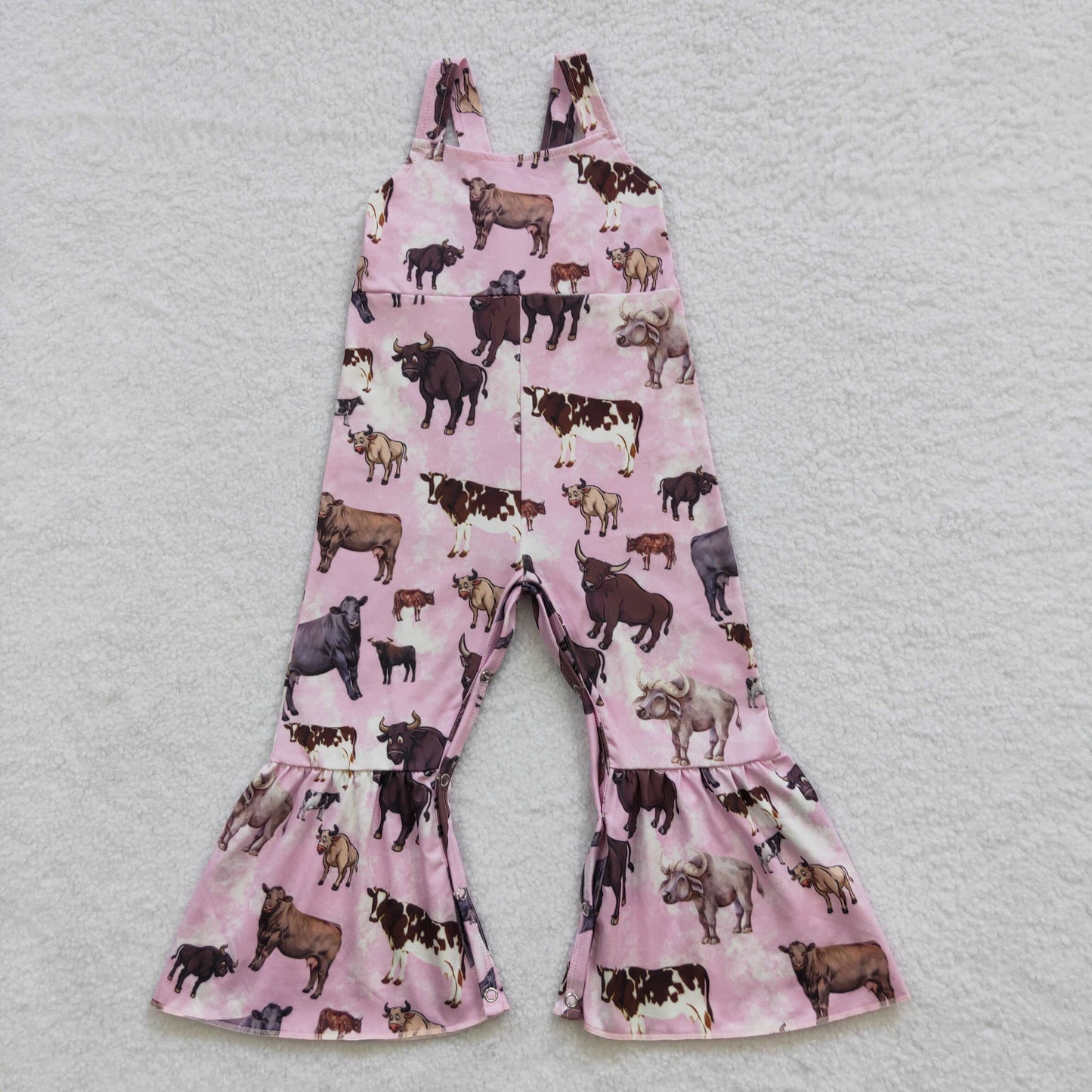 SR0372 Girls pink cow print jumpsuits