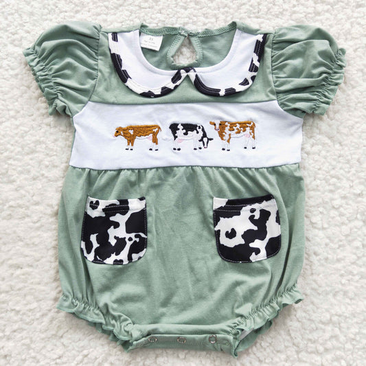 Girls 3 cow embroidery summer romper SR0373