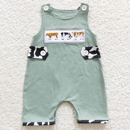 SR0374 Boys 3 cow embroidery summer romper