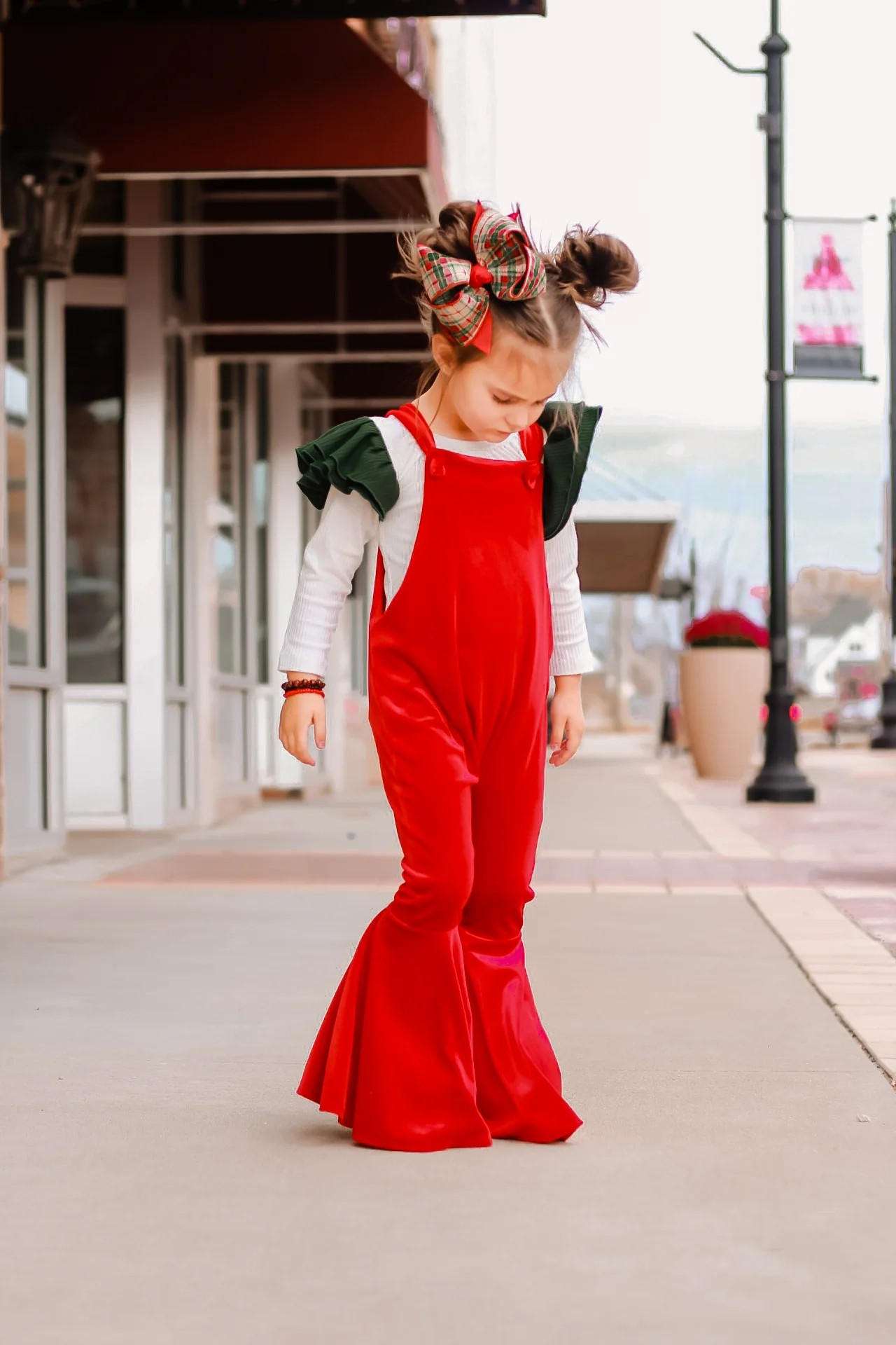 SR0392 Baby girls red velvet overall Christmas jumpsuits