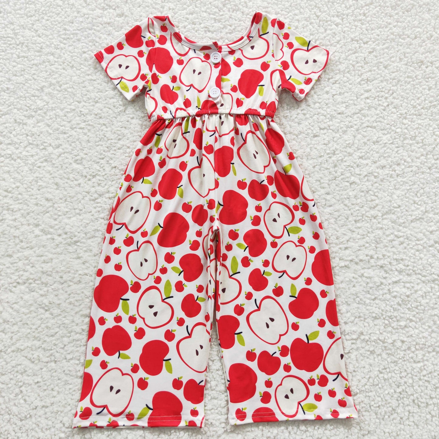 SR0393 Girls apple print back to school jumpsuit