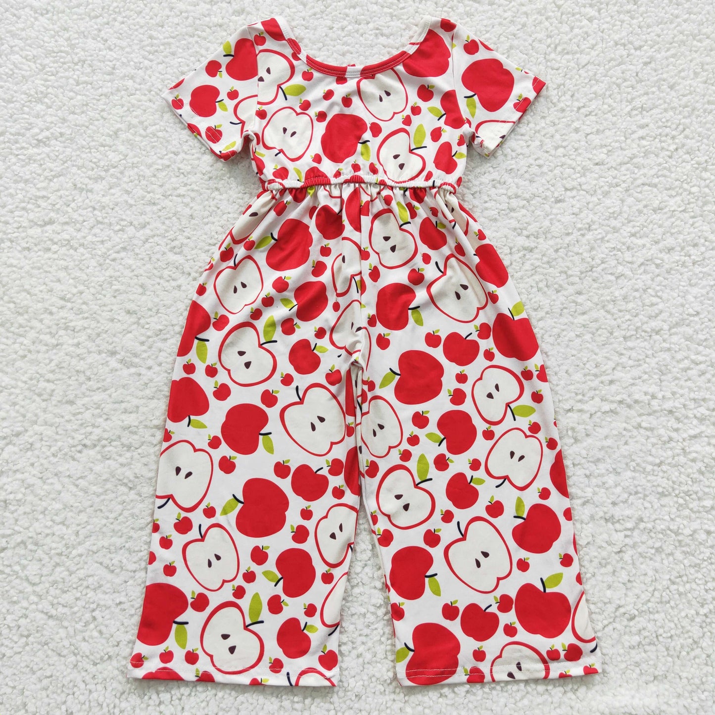 SR0393 Girls apple print back to school jumpsuit