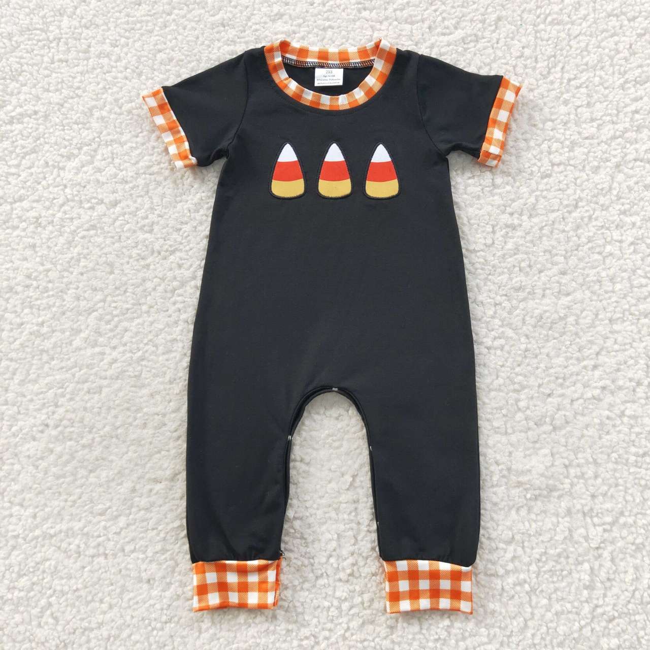 SR0400 Black candy embroidery print baby boys Halloween romper