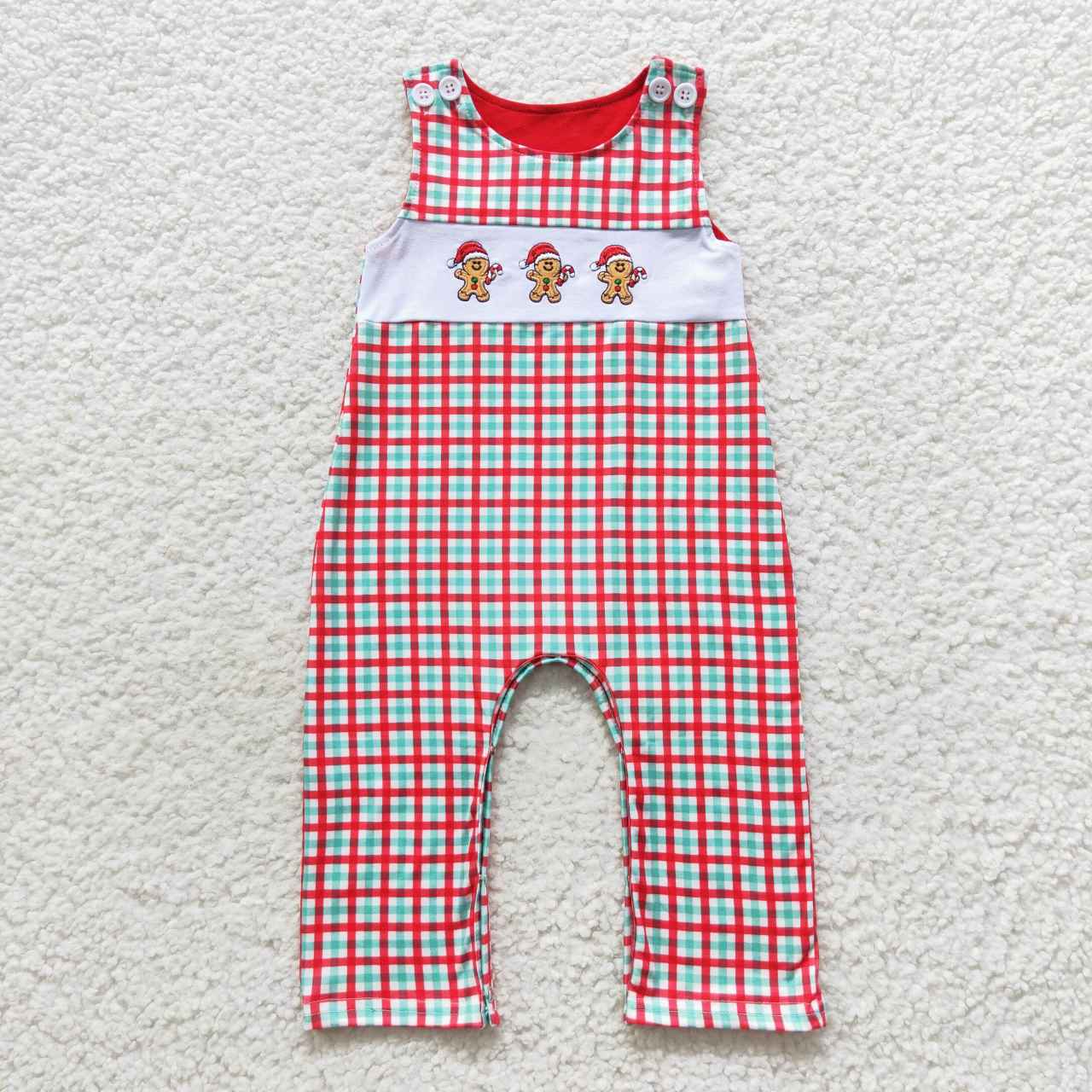 SR0406 Baby boys gingersnap embroidery plaid Christmas romper