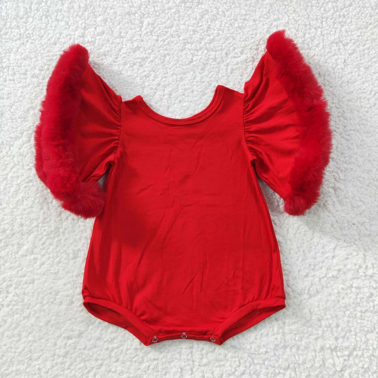 SR0412 Red baby girls faux fur sleeve romper