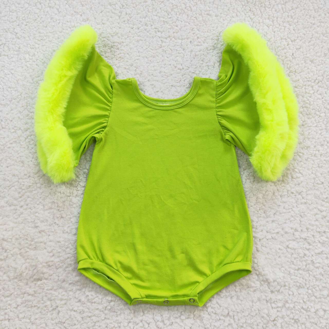 SR0413 Green baby girls faux fur sleeve romper