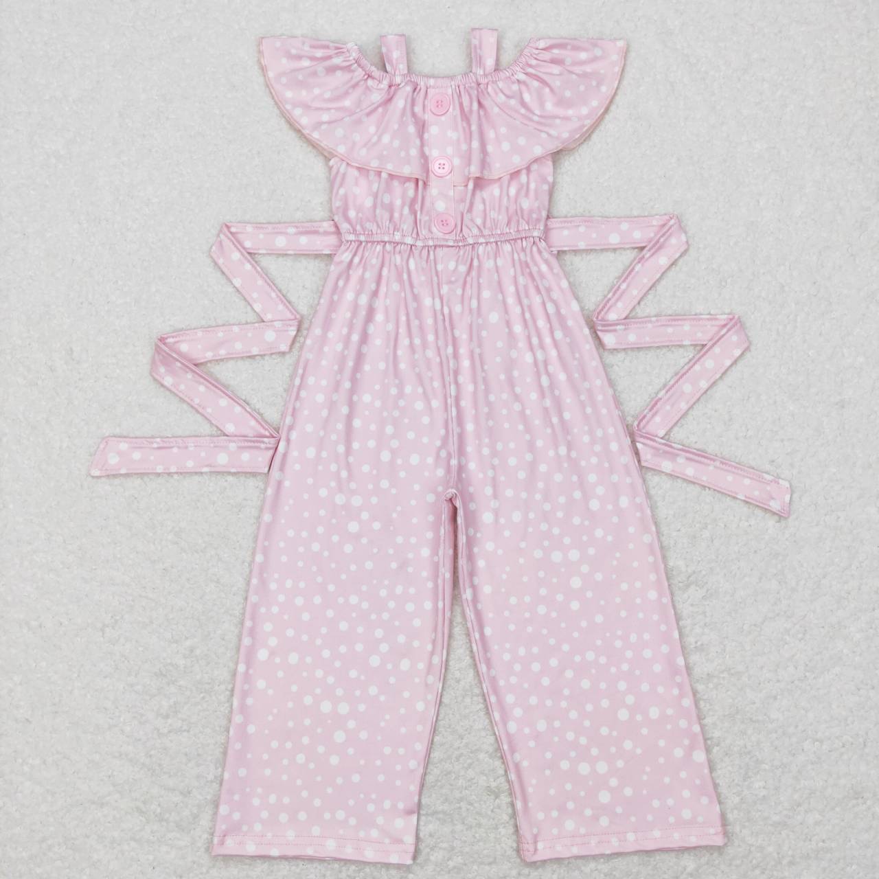 SR0420 Pink Dots Print Girls Belt Summer Jumpsuit