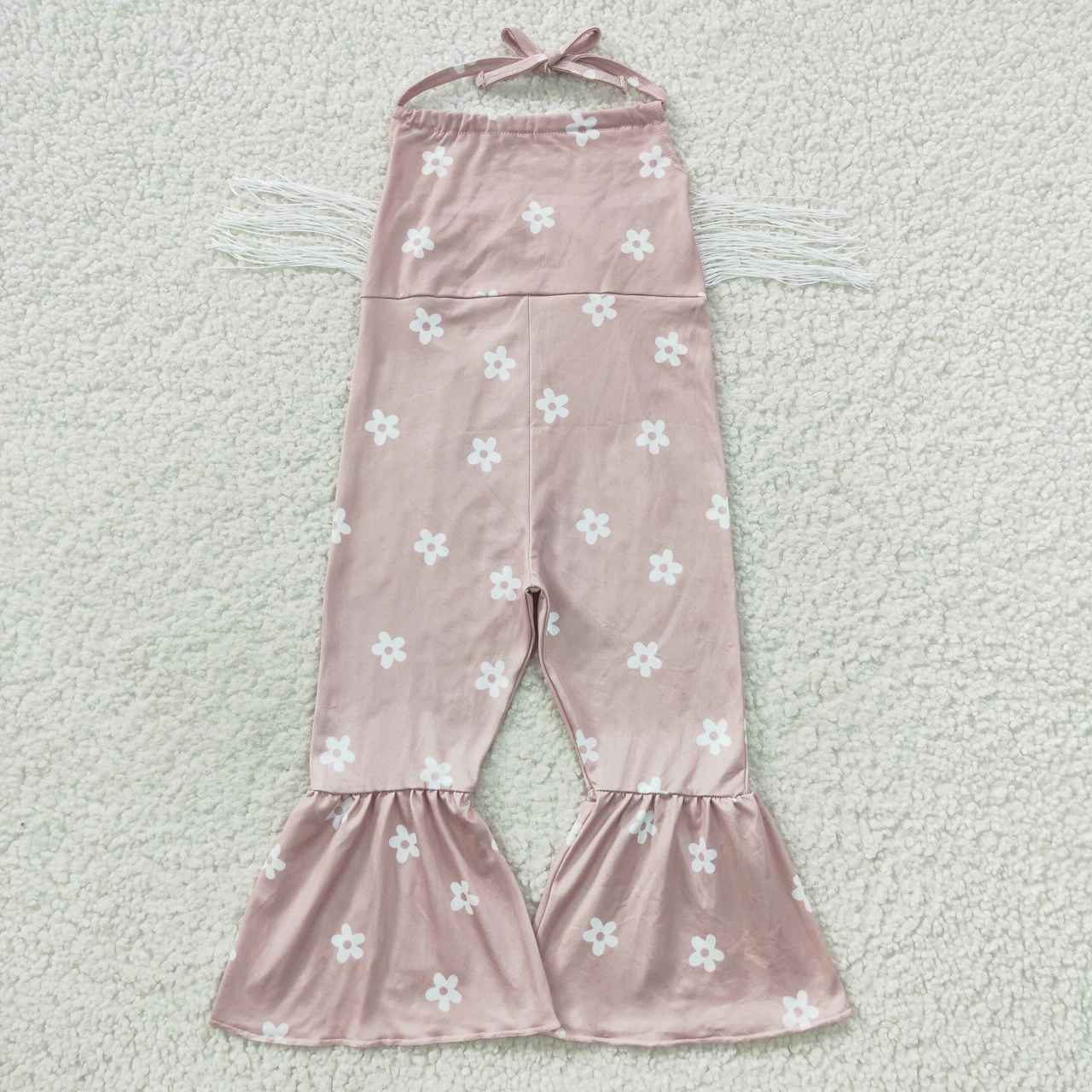 SR0424 Halter flowers tassels baby girls bell bottom jumpsuit