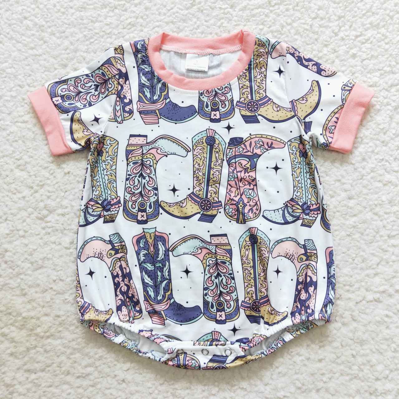 SR0437 Boots print baby girls western romper