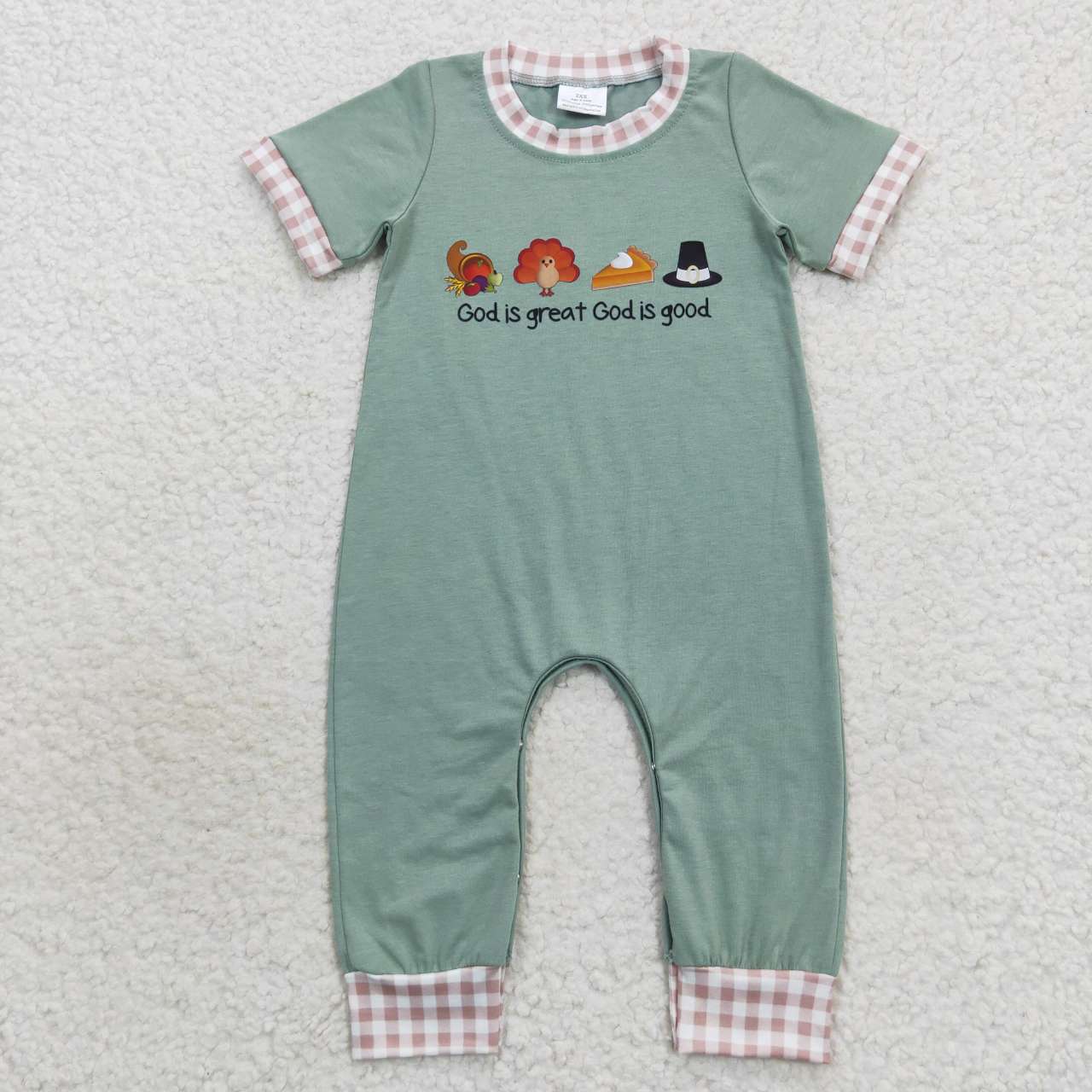 SR0439 God is great God is good print baby boys Thanksgiving romper