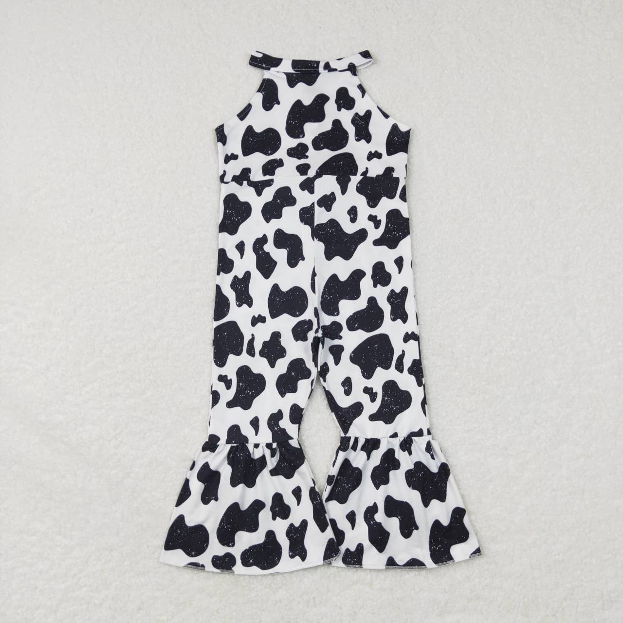 SR0444 Black Cow Print Baby Girls Buttons Bell Bottom Jumpsuits