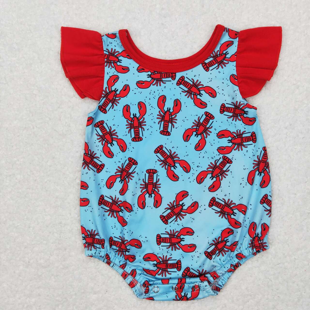 SR0458 Blue Crayfish Print Baby Girls Summer Romper