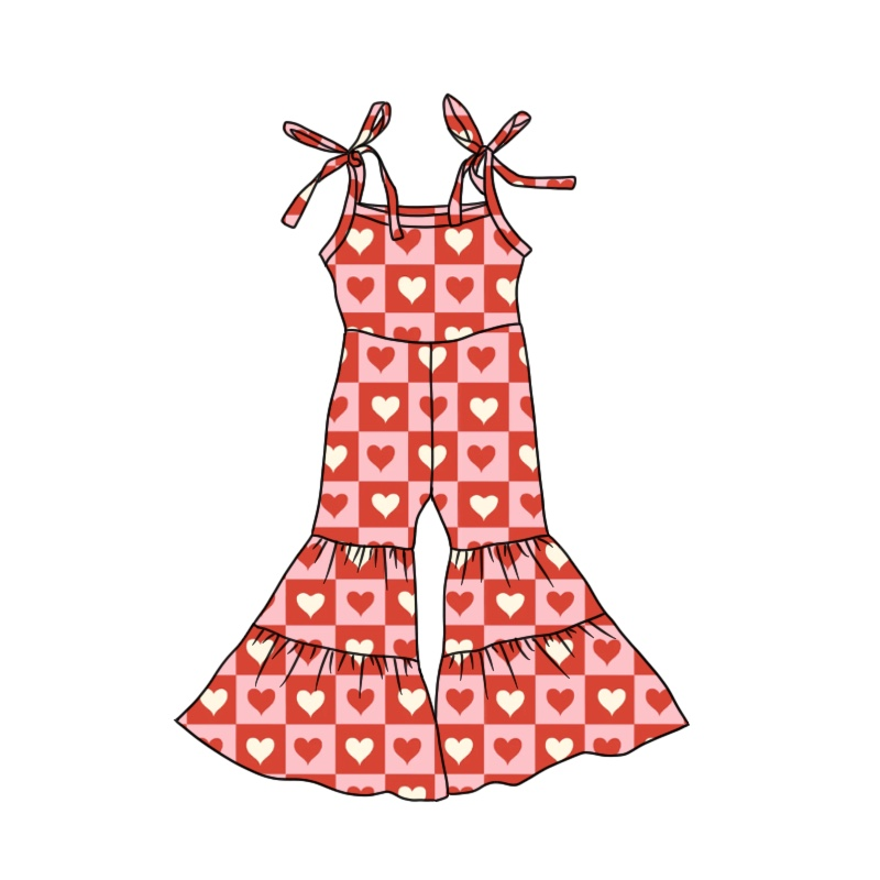 (Pre-order) SR0459 Pink heart print baby girls Valentine's Day jumpsuit