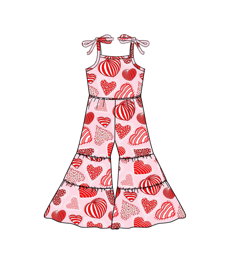 (Pre-order) SR0460 Pink Heart Print Baby Girls Valentine's Day Jumpsuit