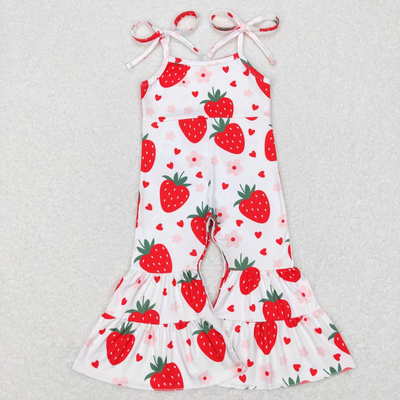 SR0470 Red Heart Strawberry Print Girls Jumpsuit