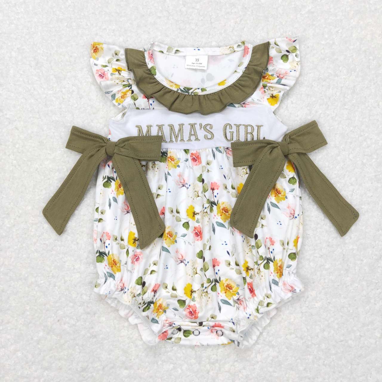 SR0478  Mama's Girl Embroidery Flowers Print Baby Girls Romper