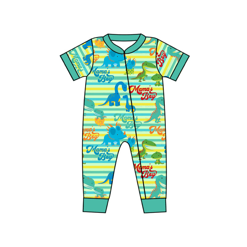 (Pre-order)SR0501 Mama's Boy Green Dinosaur Print Baby Sleeper Zipper Romper