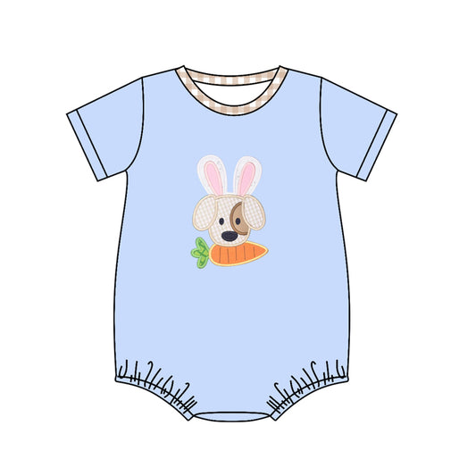 (Pre-order)SR0503 Dog Carrot Blue Print Baby Boys Easter Romper