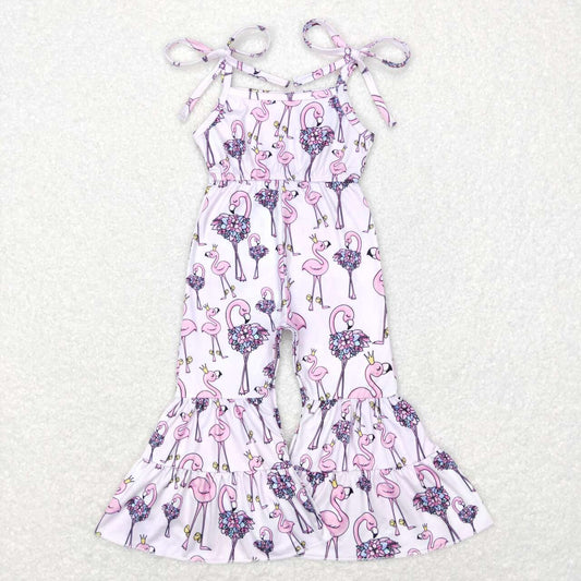 SR0505  Pink Flamingo Print Girls Summer Jumpsuits