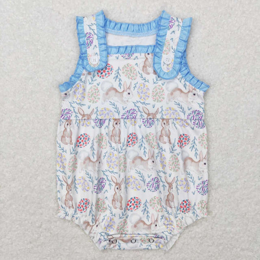 SR0507 Cute Bunny Print Baby Girls Buttons Easter Romper