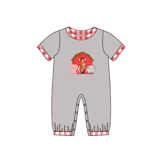 (Pre-order)SR0510 Grey Farm Animals Print Baby Boys Romper